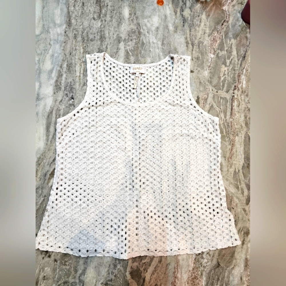Laundry by Shelli Segal White Eyelet Lace Tank Top Size Large Lined Sleeveless